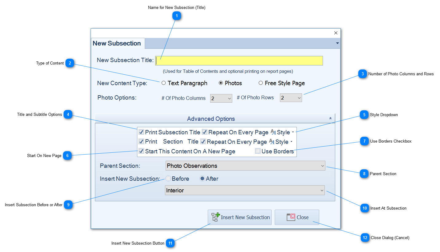 Adding Photos and Text Subsections